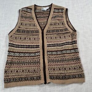 VTG Fair Isle Knit Vest Women M Zip Brown Eclectic Grandpa Academia Retro Scandi